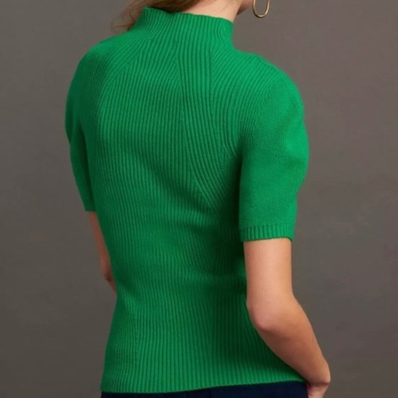 Anthropologie Green Maeve Annette Turtleneck Ribbed T-Shirt Sz. L - Picture 3 of 3